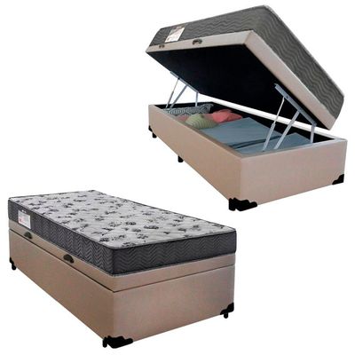 Cama Box Baú Solteiro Sintético + Colchão De Espuma D33 Sereneprime 88cm Bege