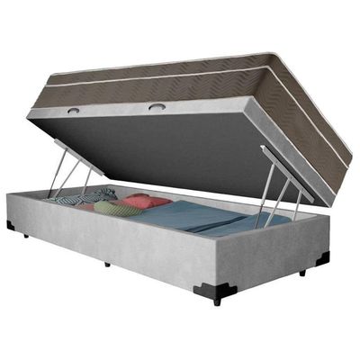 Cama Box Baú Suede Solteiro + Colchão Sereneprime Molas Ensacadas 88x188x69 Cinza