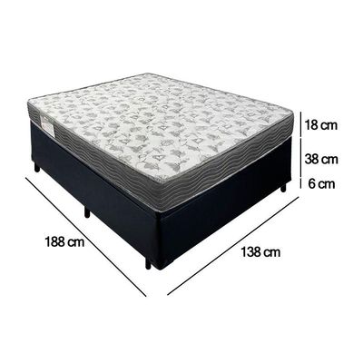 Cama Box Baú Casal Sintético + Colchão De Molas Ensacadas Sereneprime 138x188x62cm Preto