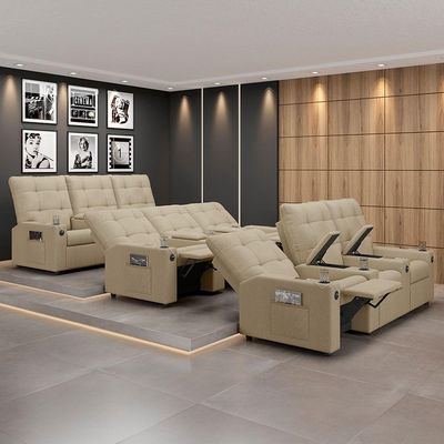 Poltrona Reclinável Para Cinema Parma 3 Lugares Baú Usb Linho Bege Fh1 - D'rossi