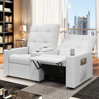 Poltrona Reclinável Para Cinema Parma 2 Lugares Baú Usb Pu Branco Fh1 - D'rossi