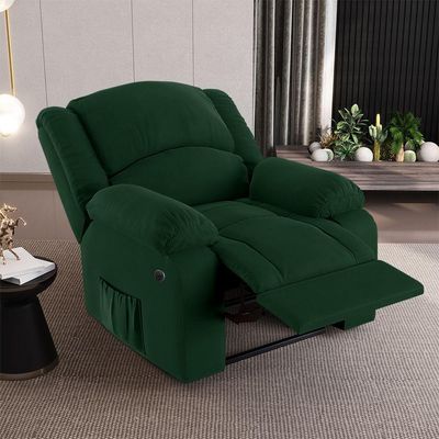 Poltrona Do Papai Reclinável Melim Power Elétrica Usb Veludo Verde Fh1 - D'rossi