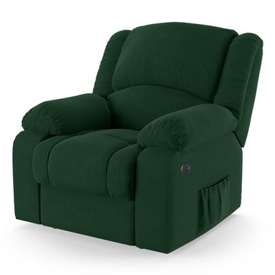 Poltrona Do Papai Reclinável Melim Power Elétrica Usb Veludo Verde Fh1 - D'rossi