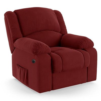 Poltrona Do Papai Reclinável Melim Power Elétrica Veludo Vermelho Fh1 - D'rossi