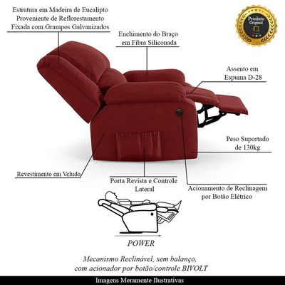 Poltrona Do Papai Reclinável Melim Power Elétrica Veludo Vermelho Fh1 - D'rossi