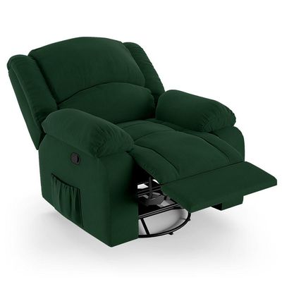 Poltrona Do Papai Reclinável Melim Glider Giratória Massagem Veludo Verde Fh1 - D'rossi