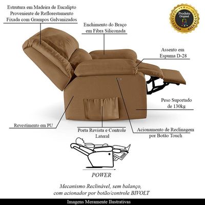 Poltrona Do Papai Reclinável Melim Power Touch Pu Caramelo Fh1 - D'rossi