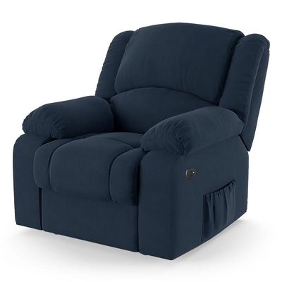 Poltrona Do Papai Reclinável Melim Power Elétrica Usb Veludo Azul Fh1 - D'rossi
