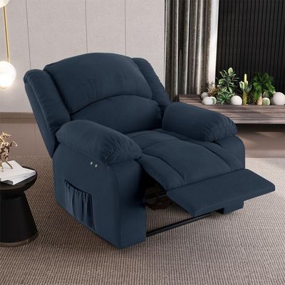 Poltrona Do Papai Reclinável Melim Power Touch Veludo Azul Fh1 - D'rossi