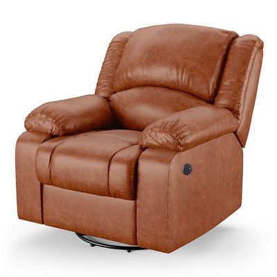 Poltrona Do Papai Reclinável Melim Glider Giratória Usb Pu Caramelo Brilho Fh1 - D'rossi