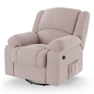 Poltrona Do Papai Reclinável Melim Glider Giratória Usb Veludo Rosê Fh1 - D'rossi