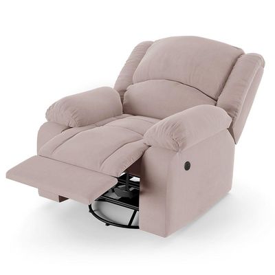 Poltrona Do Papai Reclinável Melim Glider Giratória Usb Veludo Rosê Fh1 - D'rossi