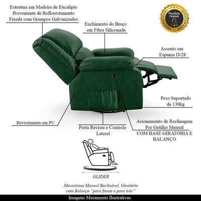 Poltrona Do Papai Reclinável Melim Glider Giratória Pu Verde Musgo Fh1 - D'rossi