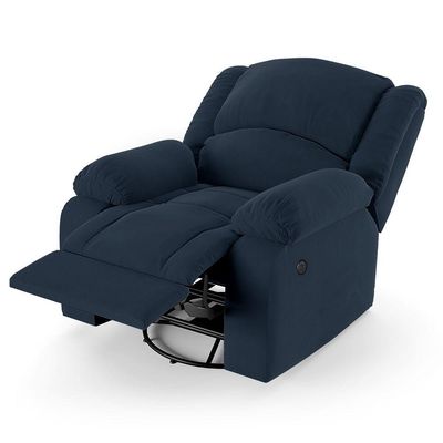 Poltrona Do Papai Reclinável Melim Glider Giratória Usb Veludo Azul Fh1 - D'rossi