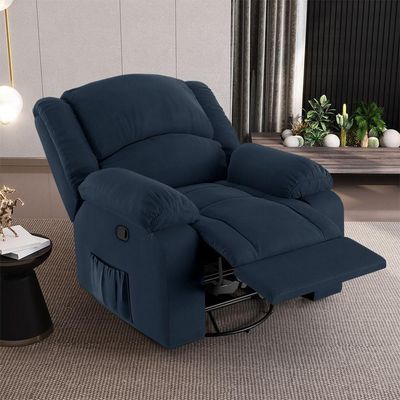 Poltrona Do Papai Reclinável Melim Glider Giratória Usb Veludo Azul Fh1 - D'rossi