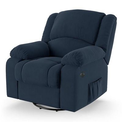 Poltrona Do Papai Reclinável Melim Glider Giratória Usb Veludo Azul Fh1 - D'rossi