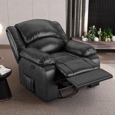 Poltrona Do Papai Reclinável Melim Glider Giratória Massagem Pu Preto Brilho Fh1 - D'rossi
