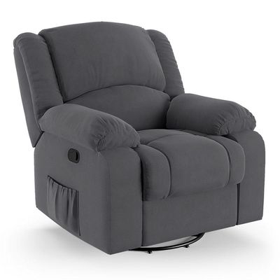 Poltrona Do Papai Reclinável Melim Glider Giratória Massagem Veludo Cinza Fh1 - D'rossi