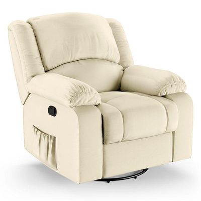 Poltrona Do Papai Reclinável Melim Glider Giratória Massagem Pu Bege Fh1 - D'rossi