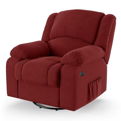 Poltrona Do Papai Reclinável Melim Glider Giratória Usb Veludo Vermelho Fh1 - D'rossi