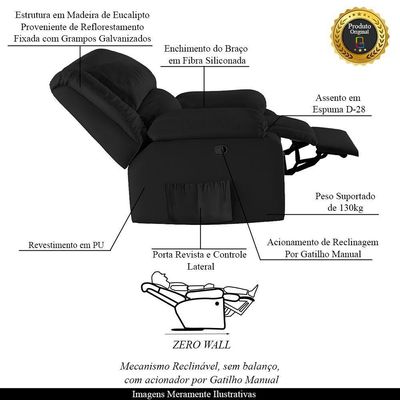 Poltrona Do Papai Reclinável Melim Zero Wall Pu Preto Fh1 - D'rossi