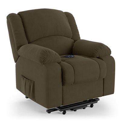 Poltrona Do Papai Reclinável Melim Elevação Lift Elétrico Veludo Capuccino Fh1 - D'rossi