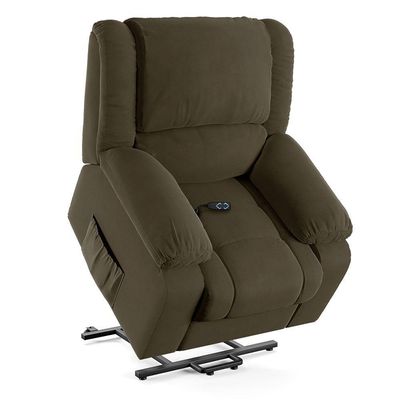 Poltrona Do Papai Reclinável Melim Elevação Lift Elétrico Veludo Capuccino Fh1 - D'rossi