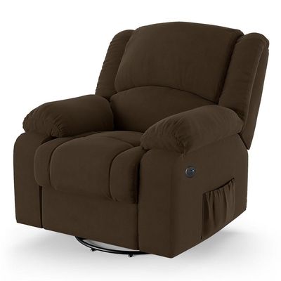 Poltrona Do Papai Reclinável Melim Glider Giratória Usb Veludo Marrom Fh1 - D'rossi