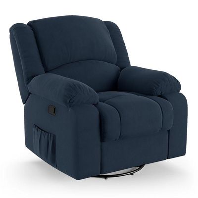 Poltrona Do Papai Reclinável Melim Glider Giratória Veludo Azul Fh1 - D'rossi