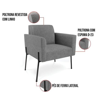 Poltrona Pé De Ferro Preto Para Consultório Marisa Linho D03 - D'rossi Cor Grafite