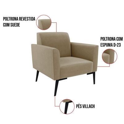 Poltrona Pés Villach Marisa Suede Marrom Rato D03 - D'rossi
