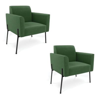 Poltrona Pé De Ferro Preto Para Sala Kit 2 Marisa Suede D03 - D'rossi Cor Verde
