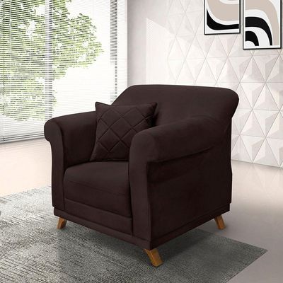 Poltrona Sala De Estar Pé De Madeira Julieta Suede S04 - D'rossi Cor Café