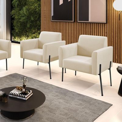Poltrona Pé De Ferro Preto Para Sala Kit 2 Marisa Suede D03 - D'rossi Cor Bege