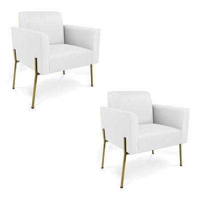 Poltrona Pé De Ferro Dourado Kit 2 Para Sala Marisa Corino Branco D03