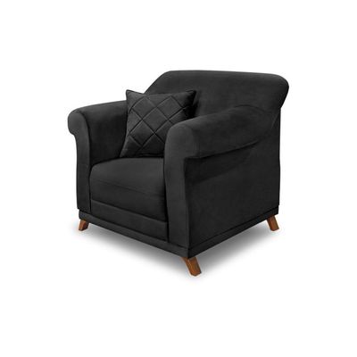Poltrona Sala De Estar Pé De Madeira Julieta Veludo S04 - D'rossi Cor Preto