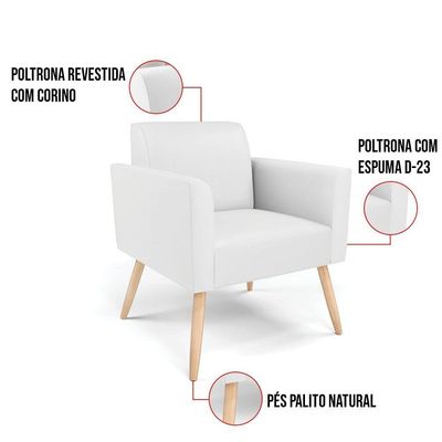 Poltrona Pés Palito Natural Marisa Corino Branco D03 - D'rossi