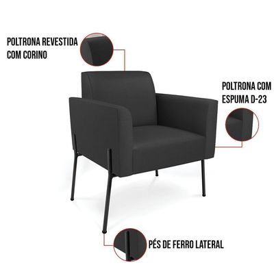 Poltrona Pé De Ferro Preto Kit 2 Para Recepção Marisa Corino D03 - D'rossi Cor Preto