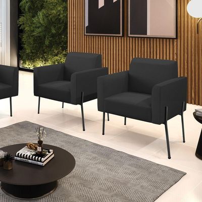 Poltrona Pé De Ferro Preto Kit 2 Para Recepção Marisa Corino D03 - D'rossi Cor Preto