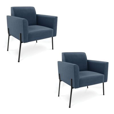 Poltrona Pé De Ferro Preto Para Sala Kit 2 Marisa Suede D03 - D'rossi Cor Azul Marinho