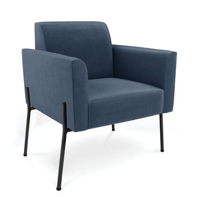 Poltrona Pé De Ferro Preto Para Sala Kit 2 Marisa Suede D03 - D'rossi Cor Azul Marinho