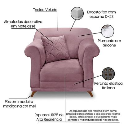 Poltrona Sala De Estar Pé De Madeira Julieta Veludo S04 - D'rossi Cor Uva