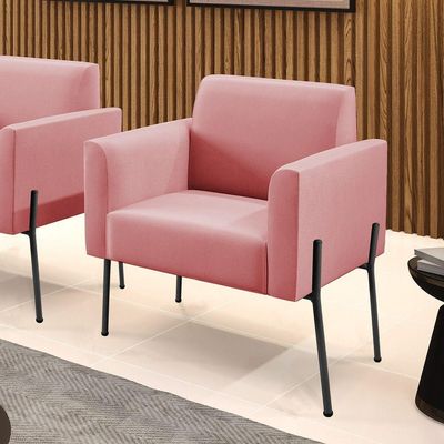 Poltrona Pé De Ferro Preto Para Sala Marisa Suede D03 - D'rossi Cor Rose