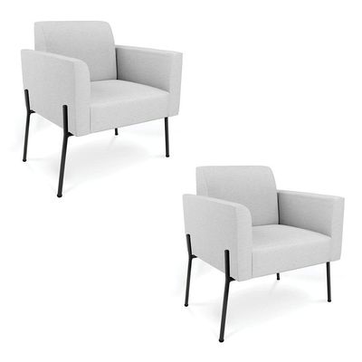 Poltrona Pé De Ferro Preto Kit 2 Decorativa Marisa Linho D03 - D'rossi Cor Cinza