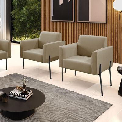 Poltrona Pé De Ferro Preto Para Sala Kit 2 Marisa Suede Marrom Rato D03 - D'rossi