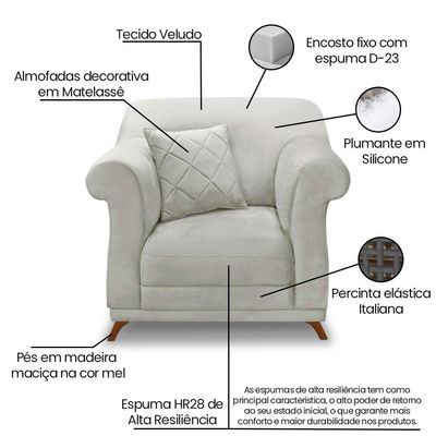 Poltrona Sala De Estar Pé De Madeira Julieta Veludo S04 - D'rossi Cor Prata