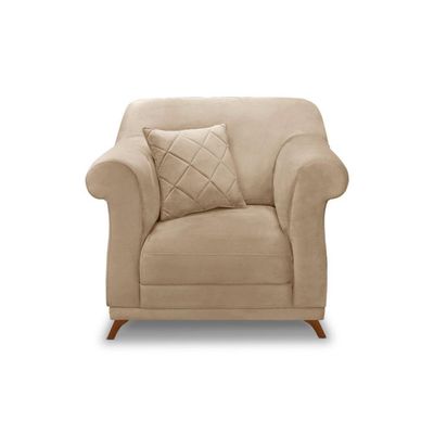 Poltrona Sala De Estar Pé De Madeira Julieta Suede S04 - D'rossi Cor Bege