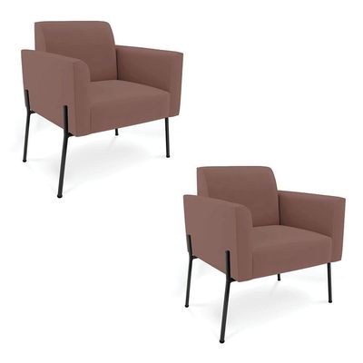 Poltrona Pé De Ferro Preto Para Sala Kit 2 Marisa Veludo D03 - D'rossi Cor Rose