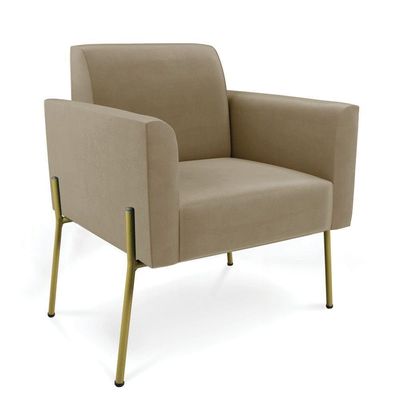 Poltrona Pé De Ferro Dourado Decorativa Kit 2 Marisa Suede Marrom Rato D03