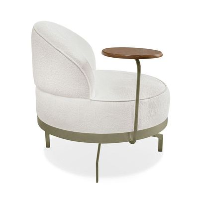 Poltrona Sala De Estar Base Giratória Dourada Aura Bouclê S04 - D'rossi Cor Off White